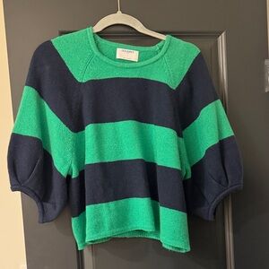Old Navy Women's Sweater in Green and Navy Blue Stripes